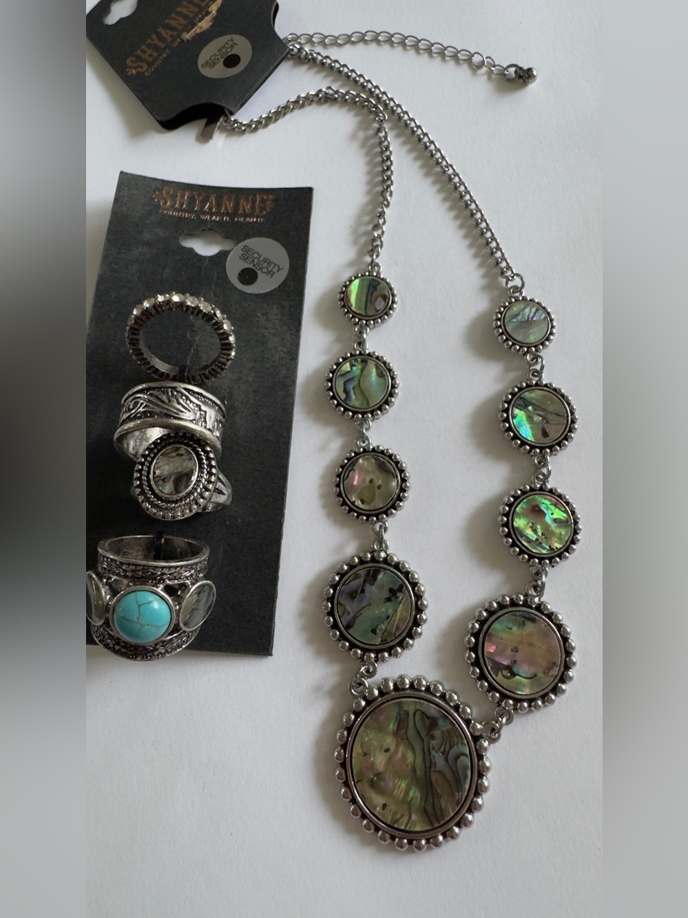 Shyanne Iridescent Abalone Disc Necklace in Green and Blue